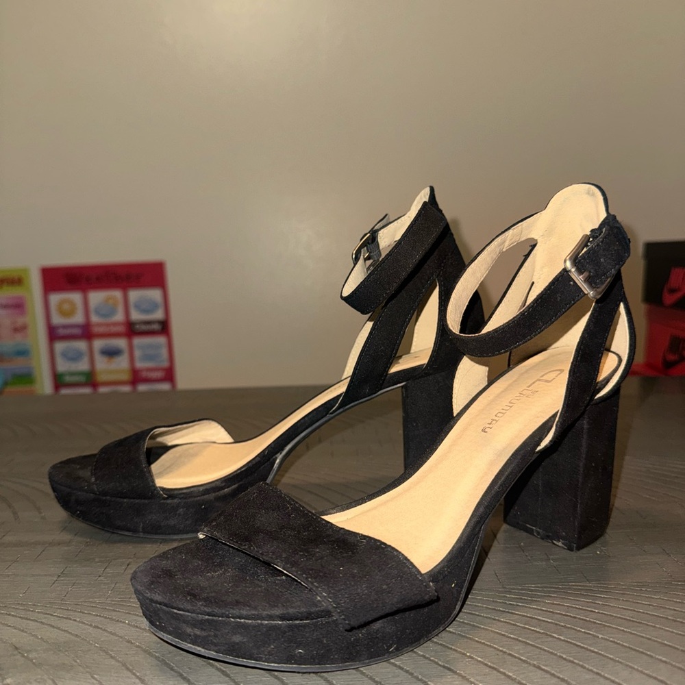 CL by Laundry Black Suede Block Heels